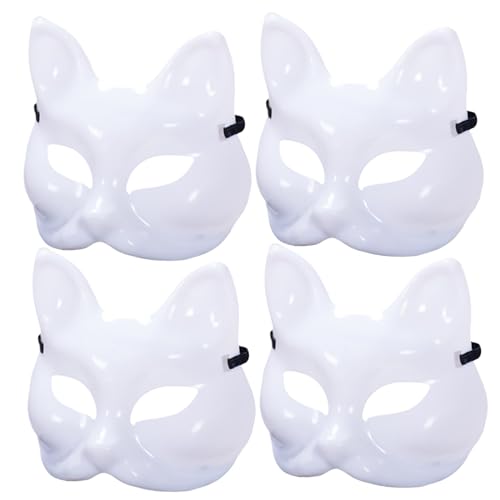 ISOYTERO 4 PCs Katzenmaske DIY Blankin lackierbar Halloween Fox Maske Halbgesicht unvollendeter weißer Therian mit Gummiband für Cosplay Masquerade Party Katze von ISOYTERO