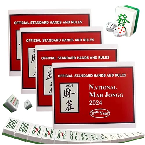 ISOYTERO 4pcs 2024 Mahjong Karte Offizieller Druck großer 6x5in MAH 2024 Mahjong Card Lucky Red for Hands Regeln, Anfänger Geschenkkarten von ISOYTERO