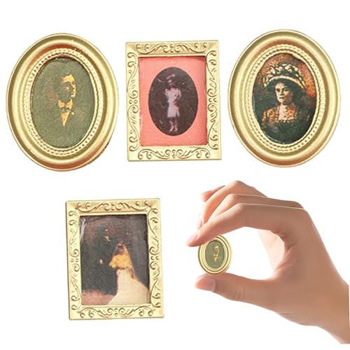 ISOYTERO 4pcs Dollhouse Bildrahmen Set, viktorianische Kunst Wand Bilder 1/12 Maßstab Accessoires Gedruckte Gemälde Golden Frames Dollhouse Möbel Set für Wohnzimmerbuchzimmermöbel von ISOYTERO