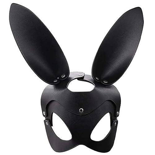 ISOYTERO Bunny Maske, Ladies Leder Animal Halb Gesichtsmaske für Cosplay Halloween Kostümzubehör von ISOYTERO