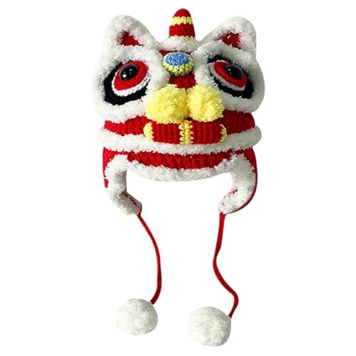 ISOYTERO Chinesischer Hut mit Pom, gestickter Häkeltiger-Kopf-Hut traditioneller chinesischer Kleid, und Winter handgefertigtes warmes neues Jahr Kostüm von ISOYTERO