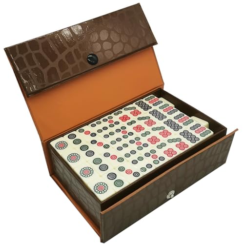 ISOYTERO Chinesisches Mahjong -Set mit 144 Fliesen Mini Mahjong Set mit Brown -Tragetaste tragbares und leichtes Spiel für Reisen, Camping, Familienversammlungen, Freunde Party Chinesisch von ISOYTERO