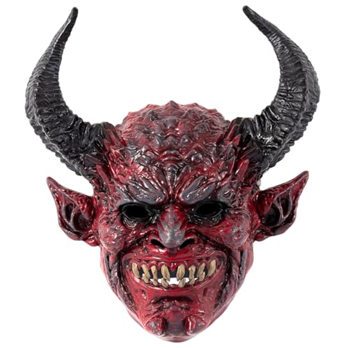 ISOYTERO Devil Mask Scary Realistic Full Face Dämonmaske mit Ochsenhorn für Halloween, Maskerade, Cosplay -Requisiten, 13, 4x14, 6 Zoll von ISOYTERO