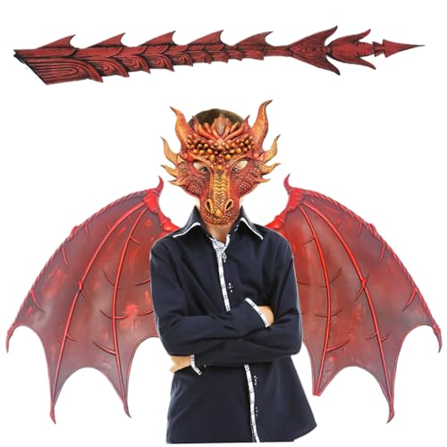 ISOYTERO Dragon Kostüm für Kinder Evil Dragon Mask Flügel Schwanz Set PU Schaum falten Halloween Kostüme Einer Größe Halloween Cosplay Set für Jungen Mädchen 6-14 Jahre, Rot Kostüm ISOYTERO Dragon Kostüm für Kinder Evil Dragon Mask Flügel Schwanz Set PU Schaum falten Halloween Kostüme Einer Größe Halloween Cosplay Set für Jungen Mädchen 6-14 Jahre, Rot Kostüm von ISOYTERO