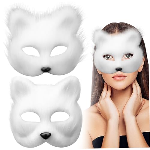 ISOYTERO Fox Mask 2pcs realistische Plüsch Therian Maske Halbgesicht Dekorativ weiße pelzige Maskerade Tier für Cosplay -Party Halloween Pelzig von ISOYTERO
