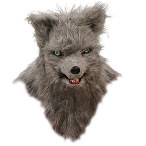 ISOYTERO Fox Maske gruselige realistische Fuchs Fuchs Purry Head Full Head Halloween Maske mit beweglicher Kiefer atmungsaktiv für Halloween -Kostüm grau von ISOYTERO
