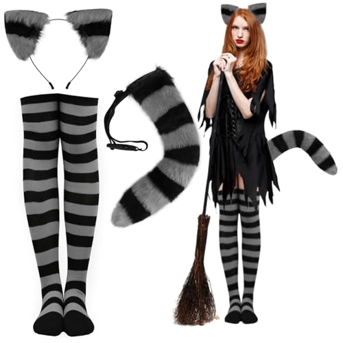 ISOYTERO Fuchsohr und Schwanz mit 1 Paar Strümpfen pelzige realistische Katzenohren und Schwänze süße dekorative Halloween -Kostüme für Cosplay -Party, Black + Grey Fox Ohrs Schwanzset ISOYTERO Fuchsohr und Schwanz mit 1 Paar Strümpfen pelzige realistische Katzenohren und Schwänze süße dekorative Halloween -Kostüme für Cosplay -Party, Black + Grey Fox Ohrs Schwanzset von ISOYTERO