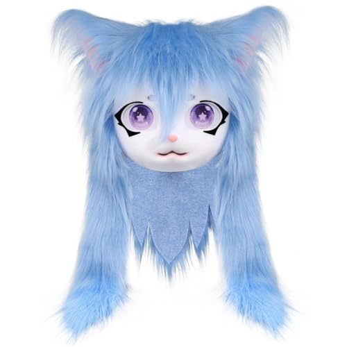 ISOYTERO Fursuit Kopf süß blau Plüsch Katze Pelzige Kopf Pelzige Kostüm für Halloween Masquerade Cosplay von ISOYTERO