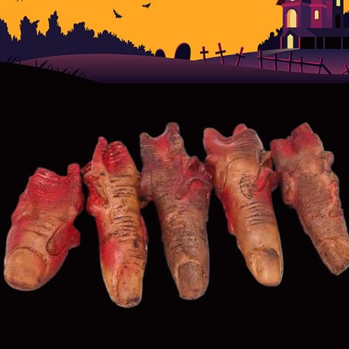 ISOYTERO Gefälschter Finger, 5pcs gebrochene falsche Körperteile, Horror beängstigende blutige Leiche, Halloween -Requisiten für Haunted Room Vampire Zombie Party, Style 1 Finger von ISOYTERO