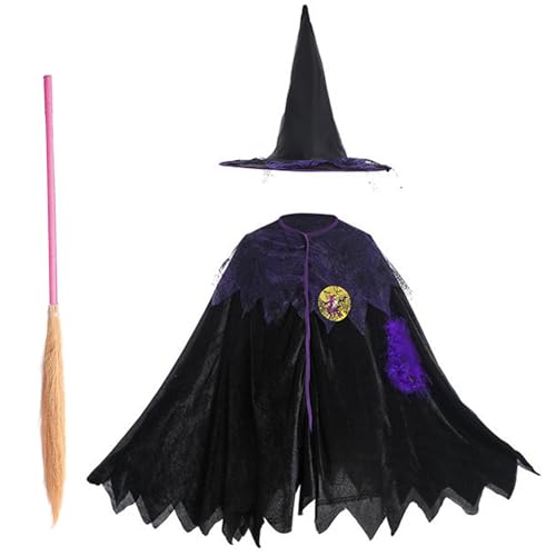 ISOYTERO Halloween -Kostüme für Kinder Hexen Umhang mit Besenhut süßes Kleinkind Hexenkostüm für Cosplay -Gefälligkeiten Party ISOYTERO Halloween -Kostüme für Kinder Hexen Umhang mit Besenhut süßes Kleinkind Hexenkostüm für Cosplay -Gefälligkeiten Party von ISOYTERO