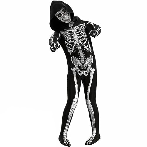 ISOYTERO Halloween-Skelettkostüm für Kinder mit Kapuze mit langärmelig von ISOYTERO