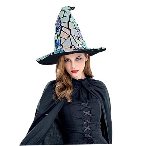 ISOYTERO Halloween Witch Hut, Cyber ​​Punk -Zaubererhut mit bunten Pailletten, atmungsaktive Hexenhüte mit innerem Futter, 15x15 Zoll Hexenkostüm für Party Maskerade Cosplay Kostüm von ISOYTERO