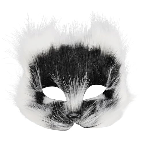 ISOYTERO Halloween pelzige Maske Kunstpelz Fuchs Maske atmungsaktive halbe Gesichts -Katzen -Tiermasken mit einstellbarem Riemen für Maskerade Halloween Theme Party Therian von ISOYTERO