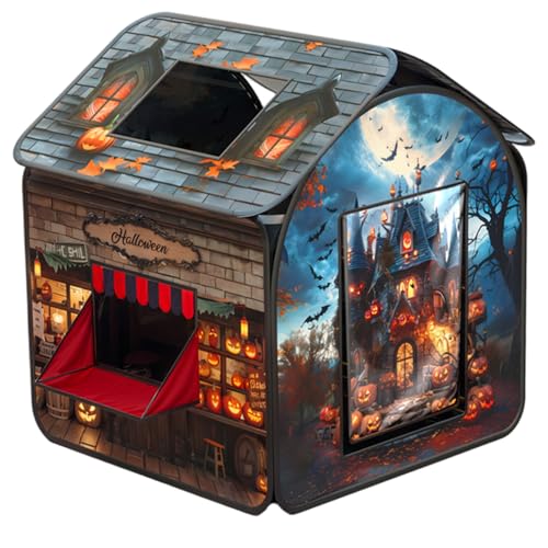 ISOYTERO Kinder Pop-up-Zelt Halloween faltbar atmungsable Spielzelt mit Fenster & Skylight Scary Kürbismuster Kinderspielhaus für Mädchen Jungen, 33x33x37 Zoll von ISOYTERO