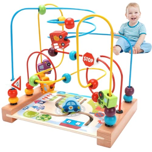 ISOYTERO Kleinkind-Achterbahn für Kinder 3-Track-Labyrinth mit Fahrzeugperle leicht zu schieben Baby-Achterbahn für die Förderung des logischen Denkens und der Problemlösungsfähigkeit Labyrinth von ISOYTERO