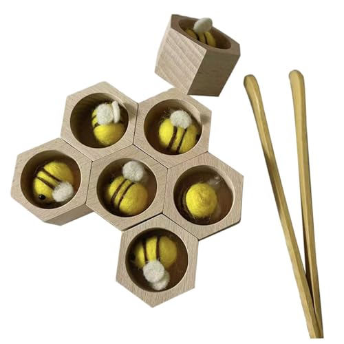 ISOYTERO Kleinkind-Matching-Spiel Hand-Eye-Koordination Hive Brettspiel mit 7 Bienenstöcken & 7 Bienen Bildungsholz Hive für Teamwork und Social Skills Development Toddler Matching von ISOYTERO