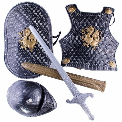 ISOYTERO Knight Costume Kids 4pcs/Set Dragon Muster mittelalterliche Ritterpanzerung umfasst Helm, Schild, Schwert und Rüstung, Kinder verkleiden Kostüme für Rollenspiele, Cosplay, Halloween von ISOYTERO
