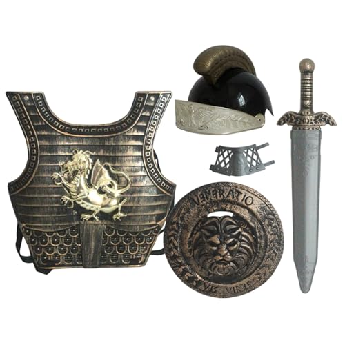 ISOYTERO Knight Kostüm Kids 5pcs/Set Dragon Muster mittelalterlicher Ritterpanzer beinhaltet Helmschildschwert -Handgelenkswächter und Rüstung ISOYTERO Knight Kostüm Kids 5pcs/Set Dragon Muster mittelalterlicher Ritterpanzer beinhaltet Helmschildschwert -Handgelenkswächter und Rüstung von ISOYTERO
