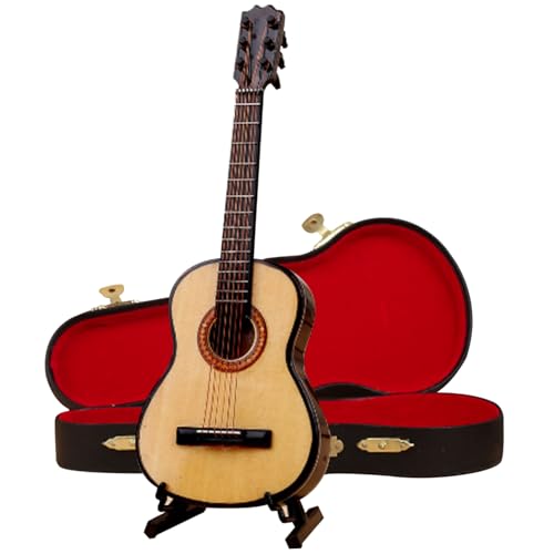 ISOYTERO Mini -Gitarre, 3, 9 Zoll winzige Gitarre Holzminiatur mit Stand- und Gehäusespielzeug für Dollhouse Home Decor Style 2 ISOYTERO Mini -Gitarre, 3, 9 Zoll winzige Gitarre Holzminiatur mit Stand- und Gehäusespielzeug für Dollhouse Home Decor Style 2 von ISOYTERO