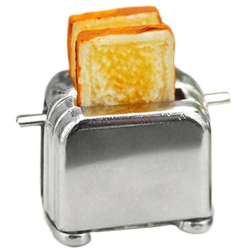 ISOYTERO Mini -Toaster mit 2 Scheiben Toast für Dollhouse, 1:12 Dollhouse -Küchenzubehör, tat Play Toy Furniture für Miniaturküchendekor, Silber Mini Toaster von ISOYTERO