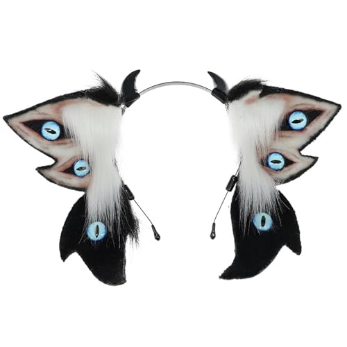 ISOYTERO Pelzige Ohren süße flauschige Hörner Cosplay mit mehreren Augen Stirnband Plüsch Therian Ohren Halloween Kostüme für Themenparty von ISOYTERO