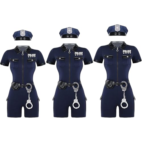 ISOYTERO Polizeikostüminnen, weiche komfortable Halloween -Rollenspiele Cop -Kostüm mit Kleidung, Hüten, Handschellen, Brieftaschen, Gürtel für Halloween -Cosplay -Gameplay, L. von ISOYTERO