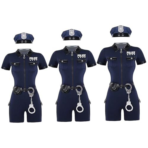 ISOYTERO Polizeikostüminnen, weiche komfortable Halloween -Rollenspiele Cop -Kostüm mit Kleidung, Hüten, Handschellen, Brieftaschen, Gürtel für Halloween -Cosplay -Gameplay, XL von ISOYTERO