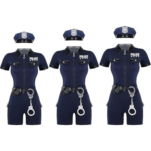 ISOYTERO Polizeikostüminnen, weiche komfortable Halloween -Rollenspiele Cop -Kostüm mit Kleidung, Hüten, Handschellen, Brieftaschen, Gürtel für Halloween -Cosplay -Gameplay, m von ISOYTERO