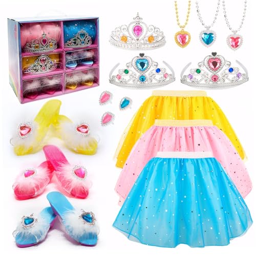 ISOYTERO Prinzessin Dress -up Set für Mädchen Kleinkind Dress -up Kostüme mit Prinzessin Kleidern Schuhe Ring Anhänger Krones Charming Gift für 3 4 5 6 Jahre alte Mädchen ISOYTERO Prinzessin Dress -up Set für Mädchen Kleinkind Dress -up Kostüme mit Prinzessin Kleidern Schuhe Ring Anhänger Krones Charming Gift für 3 4 5 6 Jahre alte Mädchen von ISOYTERO