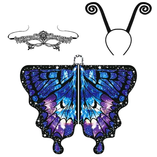 ISOYTERO Schmetterling Erwachsener, Schmetterling für Mädchen Frauen, Umhang mit Masken- und Antennenstirnband, farbenfrohe Kostüm für Erwachsene für Party -Cosplay von ISOYTERO