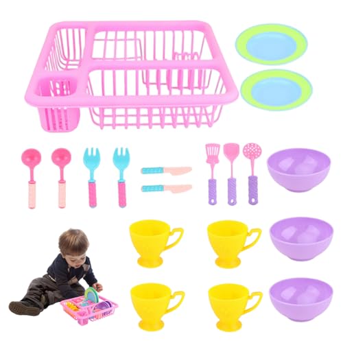 ISOYTERO Spielen Sie Küchenzubehör Spielzeugsets Tischgeschirr Weihnachtswasserkorb Tassen Löffel Teller Kochen für Kinder Mädchen 19pcs (zufällige Farbe) Spielen Küchenzubehör von ISOYTERO
