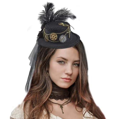 ISOYTERO Top -Hut für Frauen, viktorianischer Hut mit Maschenschleier, Federn und Punk -Dekor, Tophat mit Clip für Kostüm, Cosplaytop für Frauen ISOYTERO Top -Hut für Frauen, viktorianischer Hut mit Maschenschleier, Federn und Punk -Dekor, Tophat mit Clip für Kostüm, Cosplaytop für Frauen von ISOYTERO