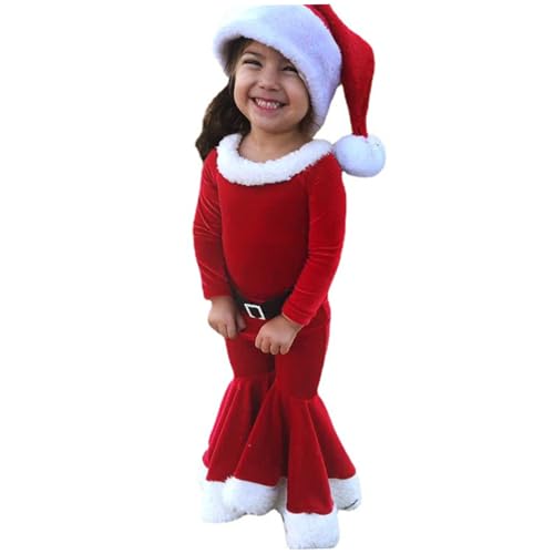 ISOYTERO Weihnachts -Outfit für Baby Girls 3PCS/Set Santa Claus Kostüm mit Langarm -Flare -Hosen und Hut Elf Cosplay Fit Höhe 51, 2 Zoll von ISOYTERO