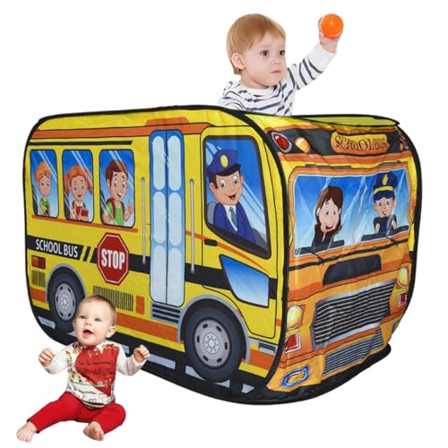 Kinder spielen Zelt Pops-up-Fahrzeug-Form-Lüftungszelt spielen Zelt mit Türflip & Top Öffnen stabiler kratzfestes Auto Kleinkindspielhaus mit Drahtrahmen für Mädchen Jungengeschenk (Schulauto) von ISOYTERO