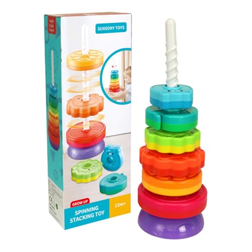 Spinning Stacker -Spielzeug 14, 2 x 5, 3 Zoll Regenbogen Baby Stapelringe Frühes Lernen Lernen Spinnspielzeug Plastikstapelringe für Mädchen und Jungen über 6 Monate von ISOYTERO