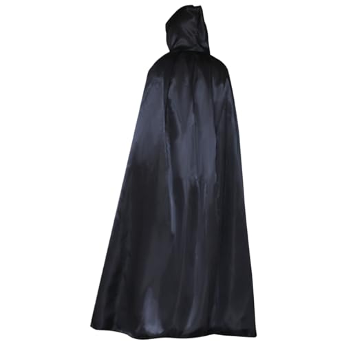 Umhang mit Kapuze -Umhang in voller Länge weicher mysteriöser Zauberergewand mit Krawatte Seil Hexen mittelalterlicher für Männer Frauen Cosplay Weihnacht Halloween Kostüm, 47in (schwarz) Kapu von ISOYTERO