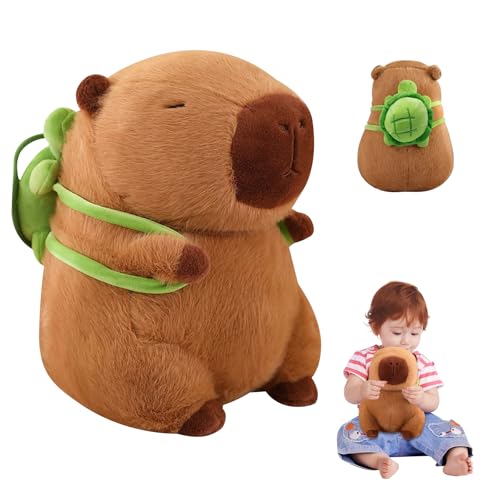 Capybara Kuscheltier Simulation Capybara Plüschtier Capybara mit Schildkrötenrucksack Capybara Plüschtier für Kinder PP-Baumwollmaterial ungiftig langlebig ideal für Kinder Innendekoration(25cm) von ISparbox