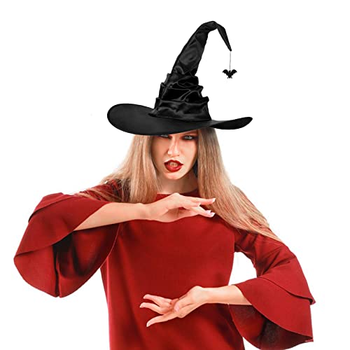 Hexenhut Halloween Hexenmütze mit Spinne Fledermaus Spitzhut Hexe Zauberer Hexenkostüm Verformbar Spitzmütze Hexenmeister Zauberhut Wizard Witch Hut Cosplay Party Hexenaccessoire Kinder Erwachsene von ITODA