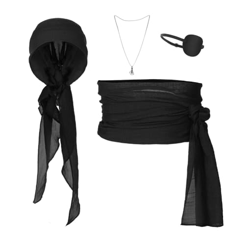 ITODA Piraten-Kostüm-Zubehör-Set, Halloween, Kopftuch, Hut, Augenklappe, Totenkopf, Halskette, Schärpe, Cosplay, Renaissance-Kostüm, 4-teilig, Schwarz, Medium ITODA Piraten-Kostüm-Zubehör-Set, Halloween, Kopftuch, Hut, Augenklappe, Totenkopf, Halskette, Schärpe, Cosplay, Renaissance-Kostüm, 4-teilig, Schwarz, Medium von ITODA