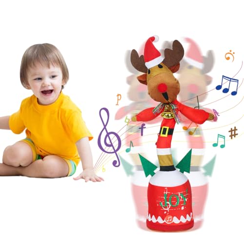 Weihnachtsfigur Sprechend Tanzend Plüschtier Leuchtend Weihnachtsdeko Nachsprechen Plüschpuppe Weihnachten Dekofigur Singend Wiederholen Spielzeug Musikalisch Puppe für Deko Kinder Geschenk Elch von ITODA