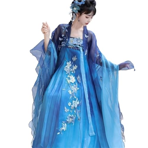 IUERVPS Blau und weiß Porzellan Brust Länge Hanfu Frauen Tang Stil Hezi Rock zerfetzten großen Ärmeln Shirt bestickt Frühling und(L) von IUERVPS