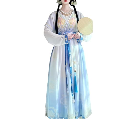 IUERVPS Chinesisches Hanfu-Kleid for Damen, bequem und atmungsaktiv, traditionelles Kostüm for Tanzaufführungen(Blue,S) von IUERVPS