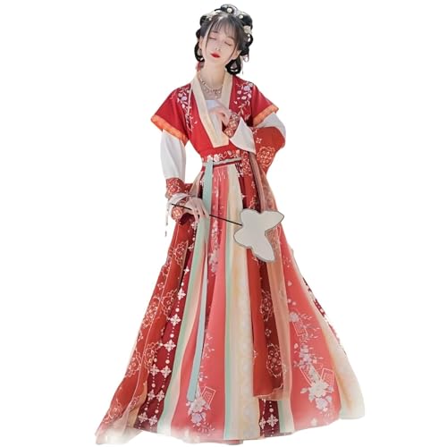 IUERVPS Chinesisches Hanfu-Kleid for Damen, bequem und atmungsaktiv, traditionelles Kostüm for Tanzaufführungen(Red,L) von IUERVPS