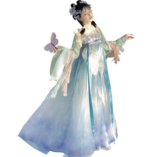 IUERVPS Chinesisches traditionelles Hanfu-Kostüm for Damen, altes Kleid der Han-Dynastie, orientalisches Prinzessinnenkleid, elegante Tanzkleidung der Tang-Dynastie(Blue1,M) von IUERVPS