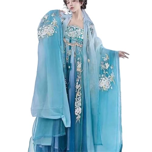 IUERVPS Große Größe 3XL Chinesisches Hanfu-Kleid Frauen Cosplay Kostüm Antike Bestickte Blau Rot Geeignet for 90KG Damen(Blue set,M) von IUERVPS