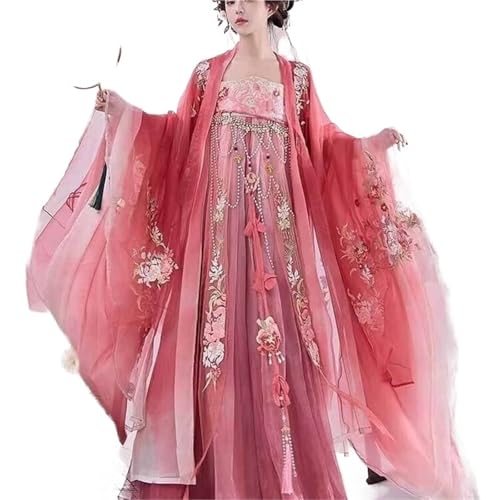 IUERVPS Große Größe 3XL Chinesisches Hanfu-Kleid Frauen Cosplay Kostüm Antike Bestickte Blau Rot Geeignet for 90KG Damen(Pink set,XS) von IUERVPS