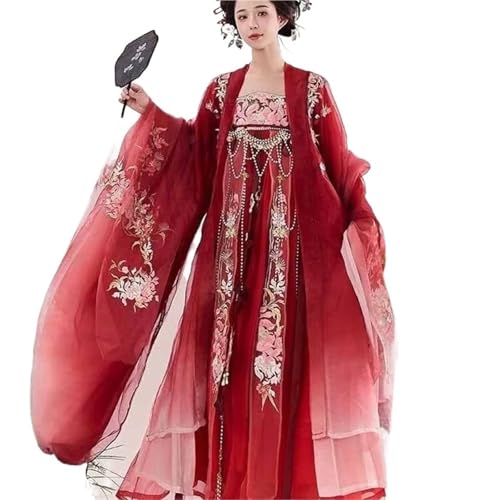 IUERVPS Große Größe 3XL Chinesisches Hanfu-Kleid Frauen Cosplay Kostüm Antike Bestickte Blau Rot Geeignet for 90KG Damen(Red set,3XL) von IUERVPS