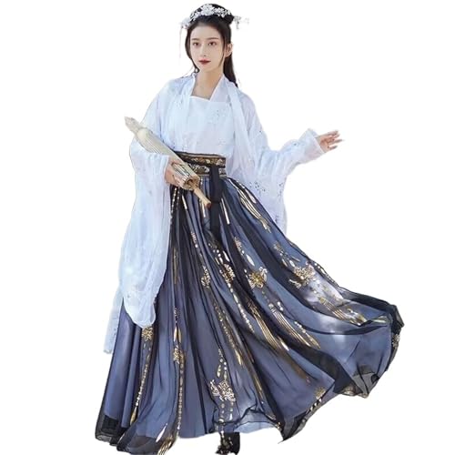 IUERVPS Große Größe 3XL Chinesisches Hanfu-Kleid Frauen Karneval Fee Cosplay Kostüm Partykleid Vintage Tang-Dynastie Blau Hanfu Plus Size(Black 3pcs set,M) von IUERVPS