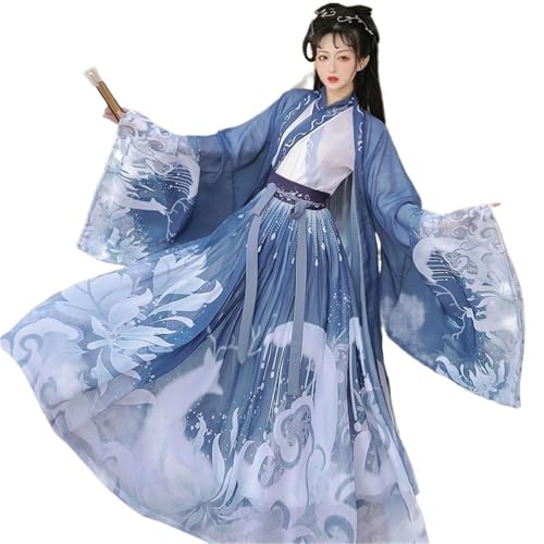 IUERVPS Hanfu 3-teiliges altes chinesisches Kostüm for Damen, traditionelle Hanfu-Tanzkostüme, Volksmärchenkleid for den Abschluss(Blue 3pcs,S) von IUERVPS