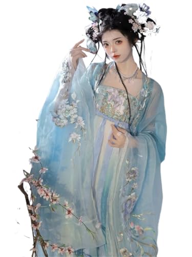 IUERVPS Tang-Anzug Chinesischer Hanfu Frauen Traditioneller Tanz Fee Kostüm Antike Prinzessin Zarte Stickerei Cosplay Kleid Set Frühling Sommer(Blue,M) von IUERVPS